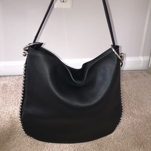 INZI Black Studded Shoulder Bag w/detachable chain